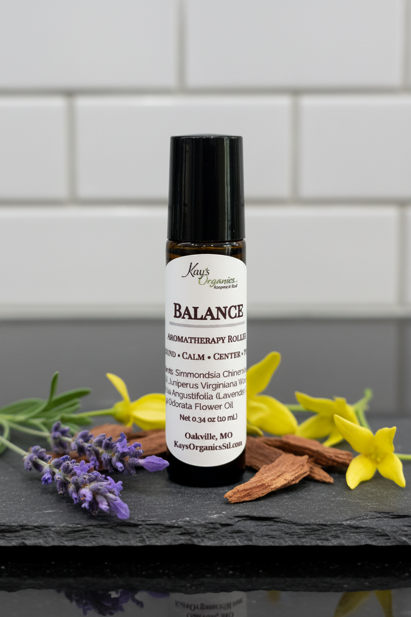 Balance Aromatherapy Roller with Botanical Background