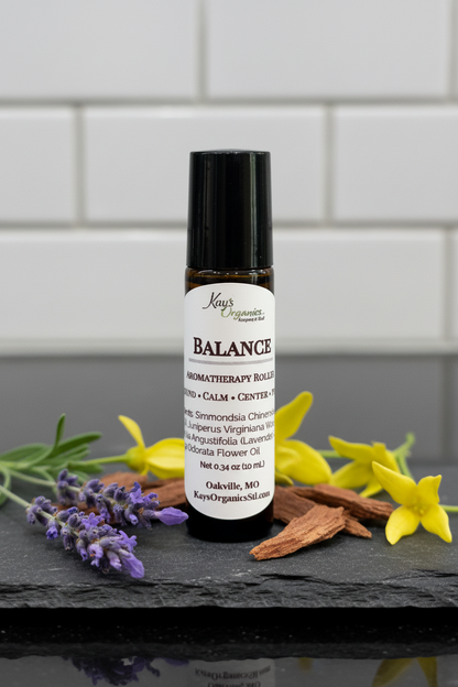 Balance Aromatherapy Roller with Botanical Background