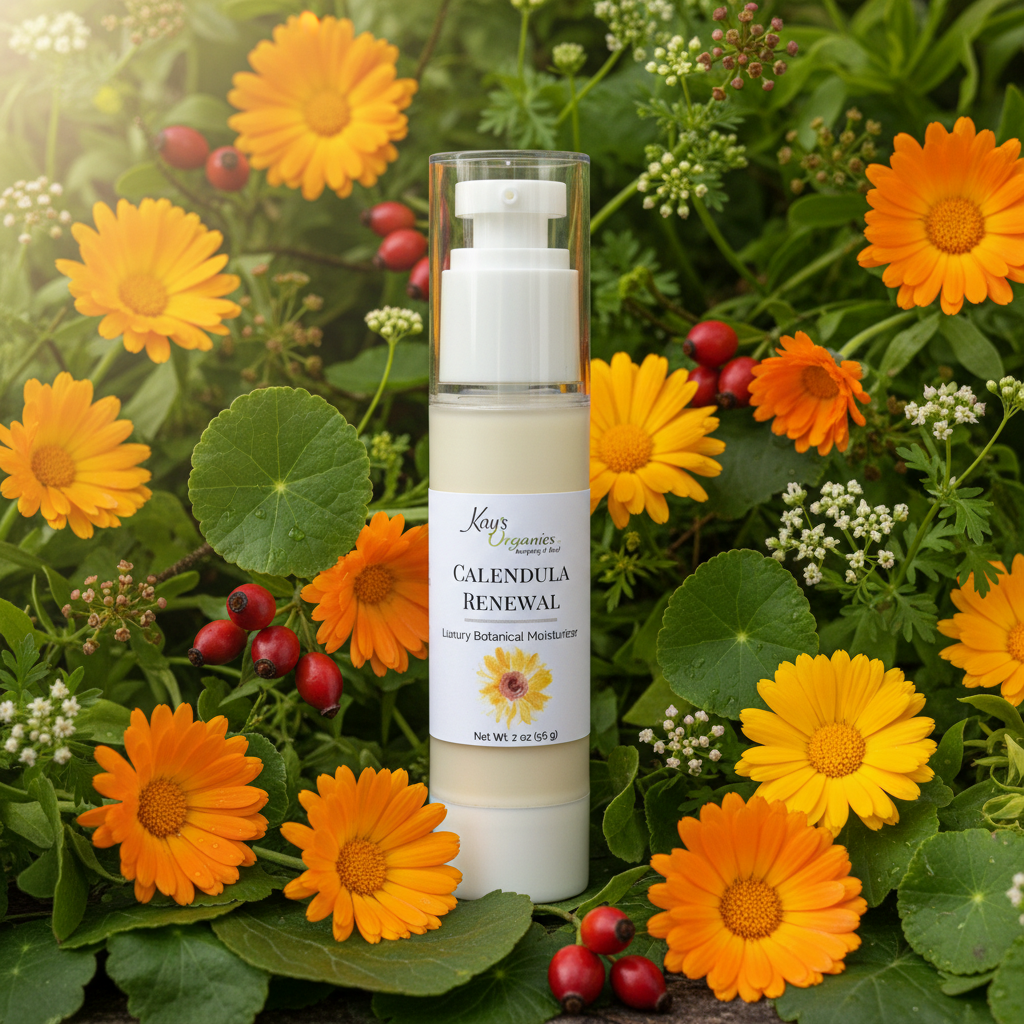Calendula Renewal Luxury Botanical Moisturizer - Herbal Background