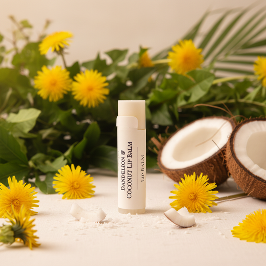 Dandelion Lip Balm - Coconut Herbal Background