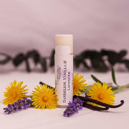 Dandelion Lip Balm - Lavender & Vanilla Herbal Background