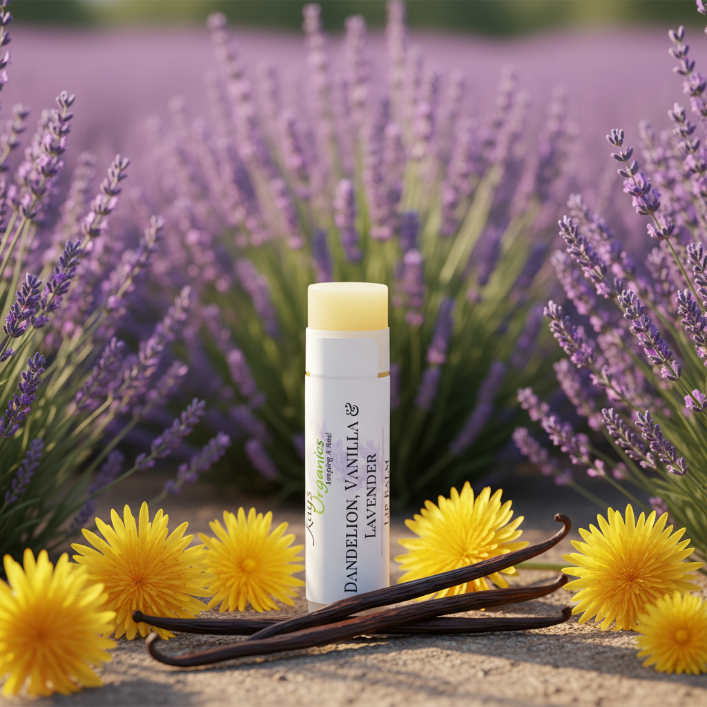 Dandelion Lip Balm - Lavender & Vanilla Outdoor Background