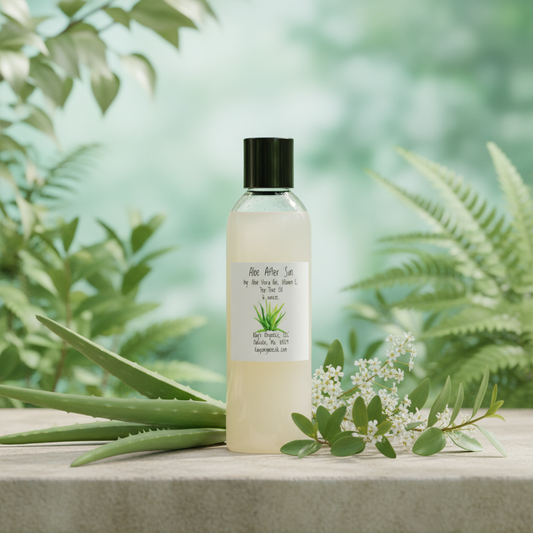Aloe After Sun with soft outdoor aloe vera garden and tea tree botanical background