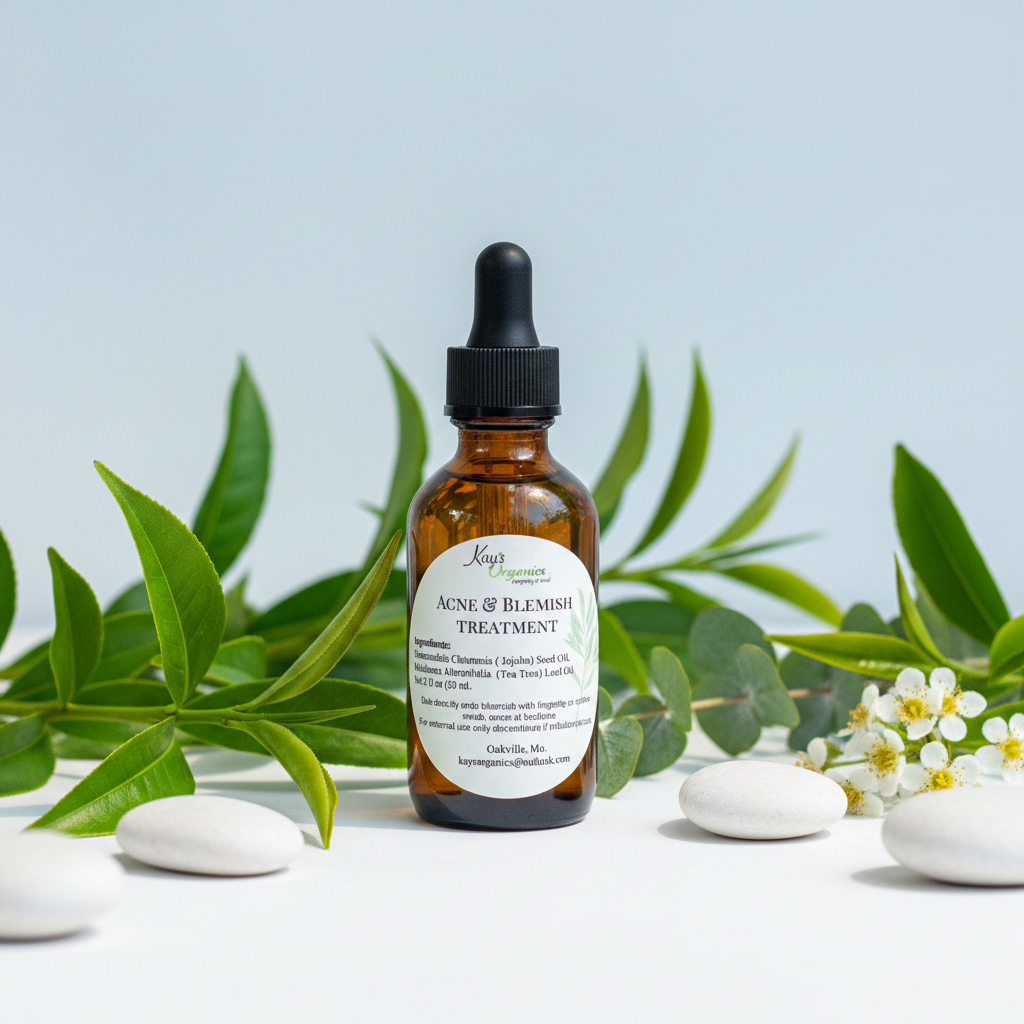 Acne & Blemish Treatment with tea tree botanical background
